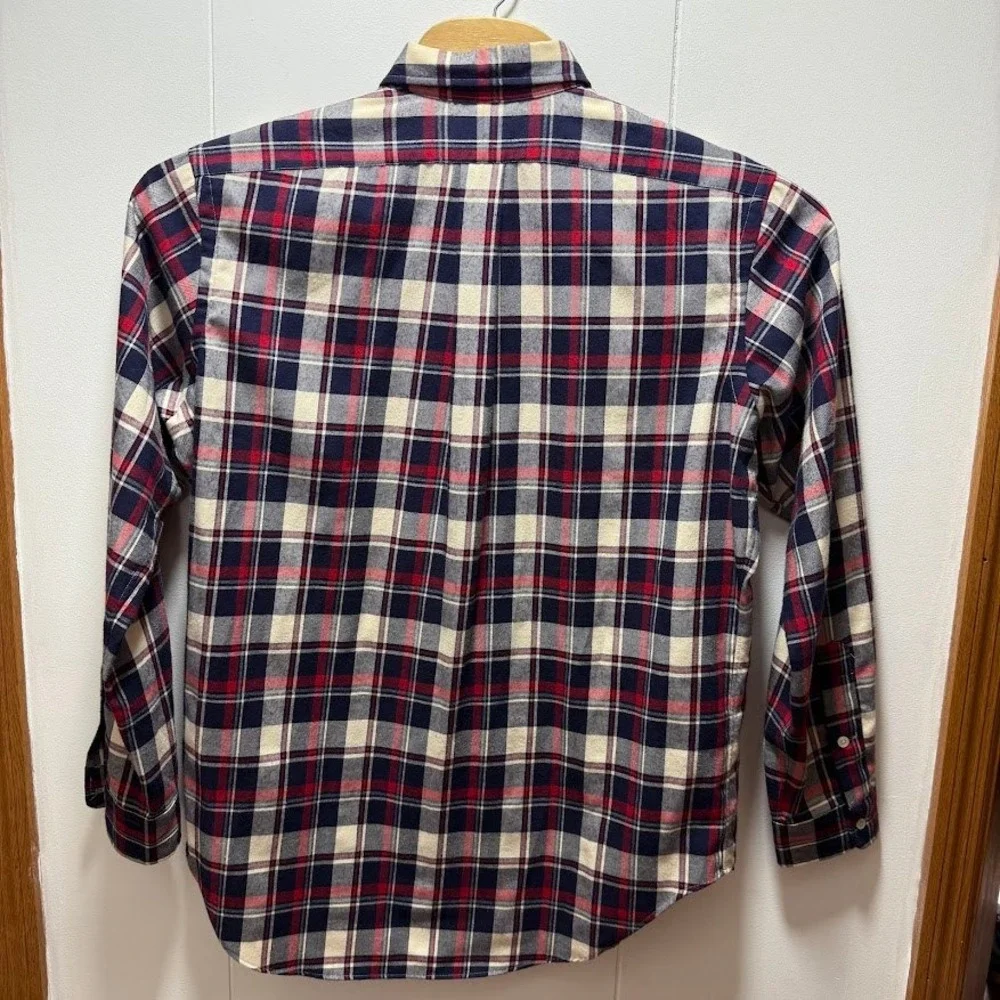 Polo Ralph Lauren Mens Large‎ Classic Fit Plaid Flannel Shirt Navy Red Cotton